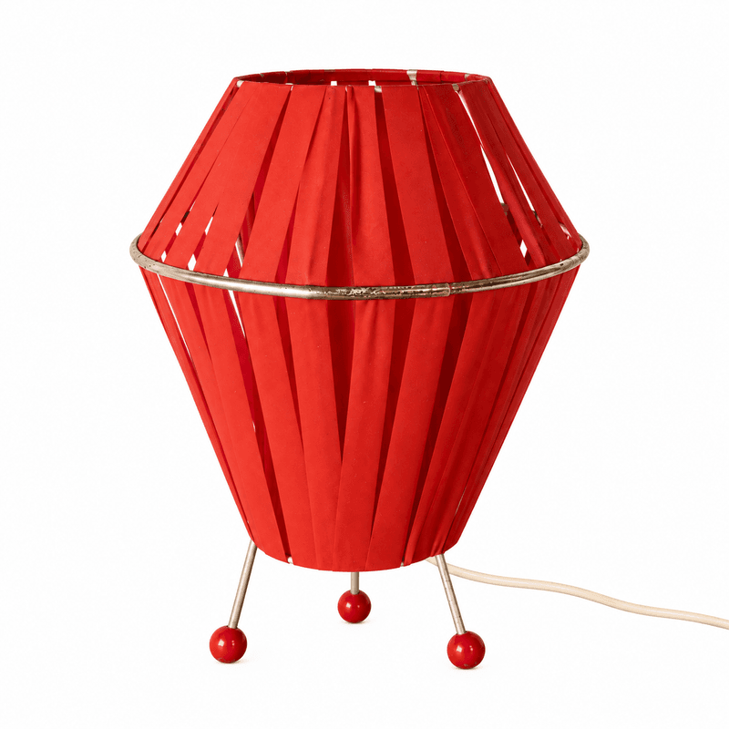 Rød Tivoli-lampe med båndskjerm og kuleføtter
