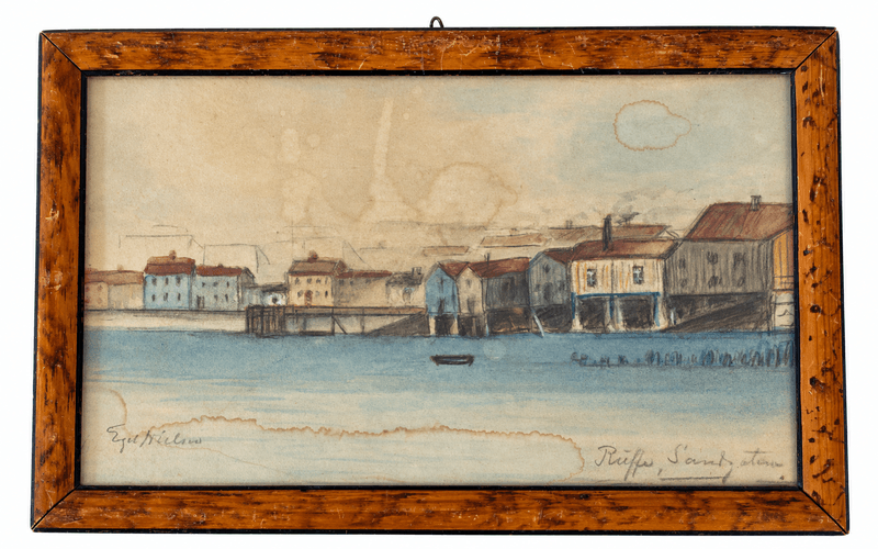 Egil Nielsen – kolorert tegning med vintermotiv fra Trondheim