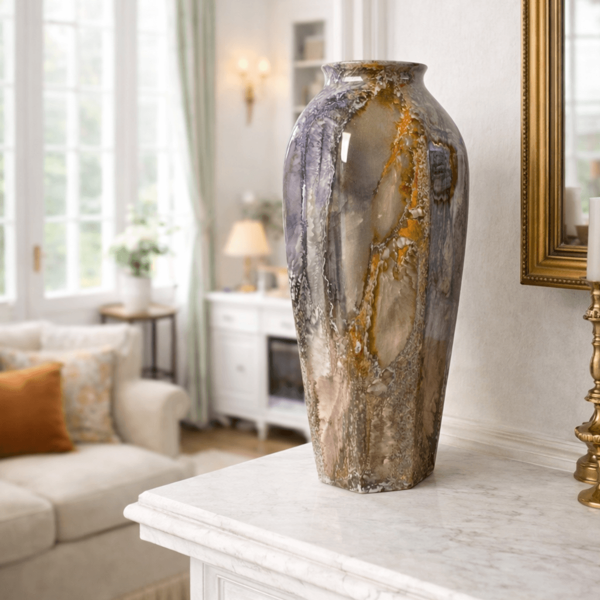 Arabia, høy vase med lusterglassur