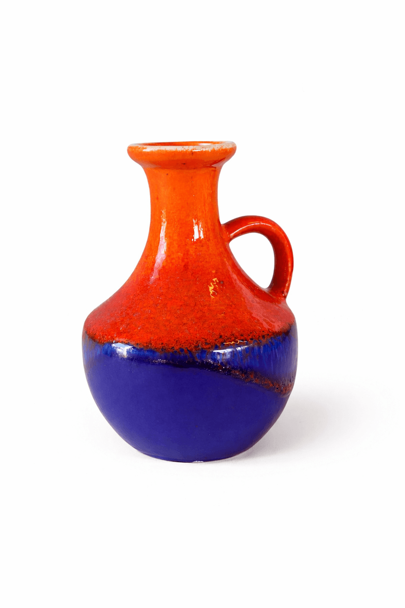 Rød og blå, tysk vase. 14,5 cm